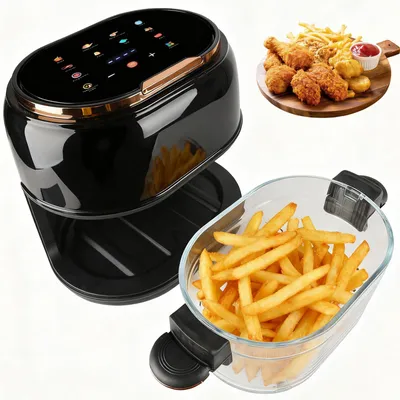 Heißluftfritteuse 5 L, 9-in-1, Glaskorb, Touchscreen, schwarz
