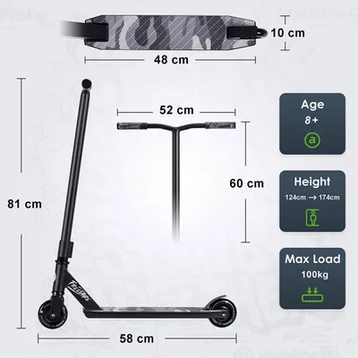Produktbild von Stunt Scooter komplett, schwarz, für Kinder und Jugendliche ab 8 Jahren, Freestyle Scooter
