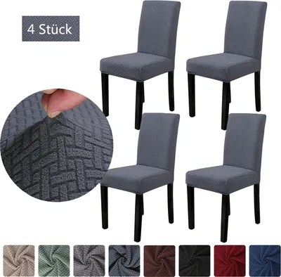 Produktbild von LiveGo Stuhlhussen, Stretch Abnehmbare Waschbar Stuhlbezug Elastischer für Esszimmerstühle Stuh,Esszimmer (4er,Grau)