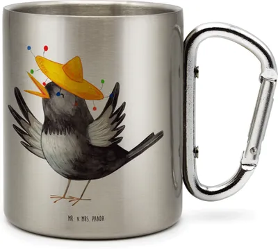 Produktbild von Mr. & Mrs. Panda Isolierbecher Rabe Sombrero - Transparent - Geschenk, Metallbecher, Vogel, Lustige Sprüche, Thermobecher, Teetasse, Elster, Vögel, Edelstahlbecher