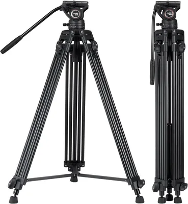 Immagine prodotto di Treppiede per videocamera - Treppiede per fotocamera - Treppiede per riprese cinematografiche - Treppiede per fotocamere DSLR - 162,5 cm, alluminio