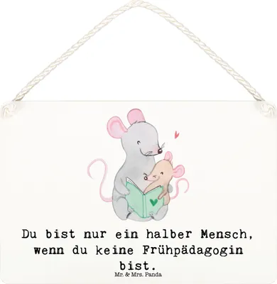 Produktbild von Mr. & Mrs. Panda Schild Frühpädagogin Herz DIN A6 - Weiß - Geschenk, holzbild, Ausbildung, Holzschild, Spruch, Studium, wandtafel, Lustig, Türschild