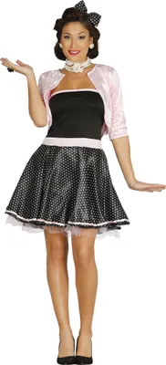A woman wearing a retro-style party outfit.