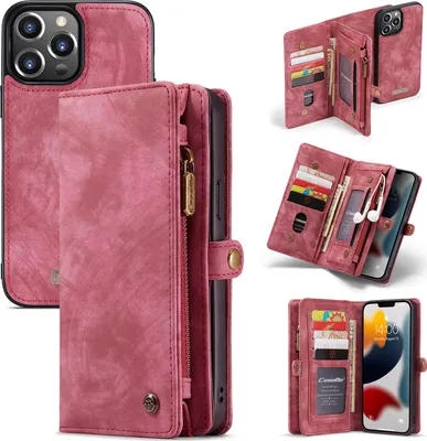 Produktbild von Caseme 008 iPhone 13 Pro Hülle Abnehmbare 2in1 Klapphülle Geldbörse - Rot
