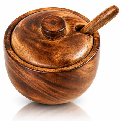 Holz-Zuckerdose mit Deckel & Löffel, handgefertigt, 9,53 cm