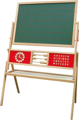 Produktbild von roba Tafel, Standtafel drehbar mit Schreibtafel liniert, Maltafel magnetisch, Uhr, ABC, Holz, natur