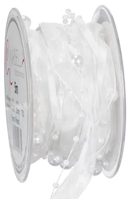 Produktbild von Hochzeitsband Weiß 20mm 5m Dekoband Perlen Hochzeit