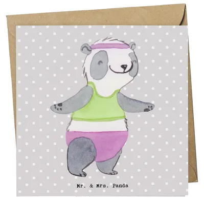 Produktbild von Mr. & Mrs. Panda Grußkarte Panda Aerobic - Grau Pastell - Geschenk, Fitness, doppelkarte, Glückwunschkarte, Fitnessstudio, anlasskarte, Klappkarte, faltkarte