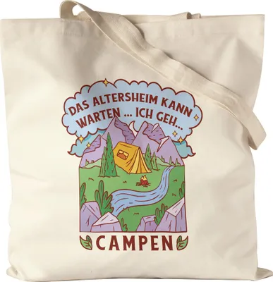 Produktbild von Altersheim kann warten Ich geh campen Jutebeutel Camping Opa Oma Wohnwagen Wohnmobil Zelten Geschenkidee