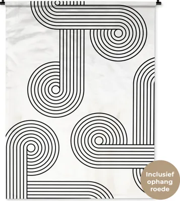 Produktbild von MuchoWow® Wandteppich Wandbehang Kunst - Kreis - Schwarz - Weiß 120x160 cm Tapisserie Dekoration Wandtuch - Wohnzimmer - Moderne