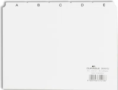 Immagine prodotto di DURABLE Divisori A5 in PP 5/5 tasti A-Z cavalierini prestampati, Bianco, 365002
