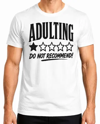 Zdjęcie produktu dla Koszulka męska "Adulting: Nie polecam", opinia, sarkazm, biała, rozmiar XL