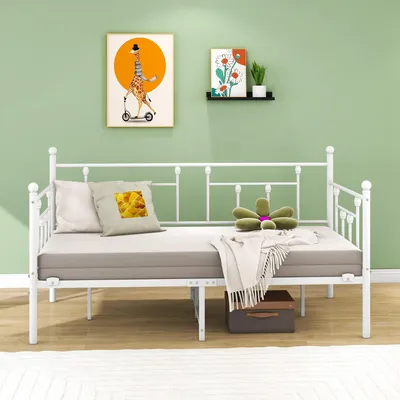 Tagesbett 90x200 cm, Metall, mit Lattenrost, weiß