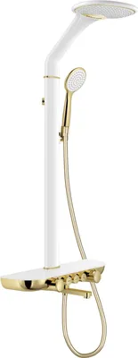 Produktbild von Mexen Blaze Aufputz-Duschset mit Regendusche und Armatur, Weiß/Gold - 78109-25