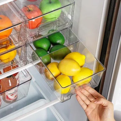 Productafbeelding van Famanu Opbergboxen: Set van 4 stapelbare, transparante acryl organizers met handgrepen