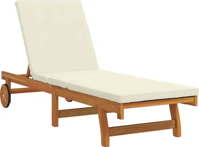 Zdjęcie produktu dla Leżak VidaXL w kolorze brązowym i kremowym, 199 x 63 x 85 cm, z litego drewna akacjowego