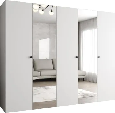 Produktbild von MEBLE KRYSPOL Schrank 250x202x52 cm mit Kleiderstange & Spiegel, 5xTür, PARMA, Weiß, Griff Schwarz