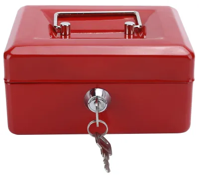 Image de Mini-coffre-fort portable de 6 pouces, coffre-fort de sécurité verrouillable avec serrure à clé, idéal pour un usage domestique ou dans un bureau, de couleur rouge