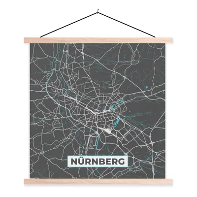 Produktbild von MuchoWow® Textilposter Karte - Stadtplan - Nürnberg - Deutschland - Blau 40x40 cm mit holzfarbenen Rahmen - Posterleiste