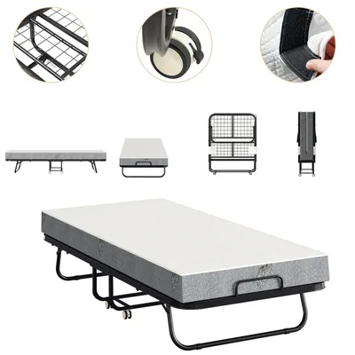 Produktbild von Jayseuw 90x200cm klappbar Gästebett  Klappbett mit Matratze bis 150kg, auf Rädern Tragbares Design