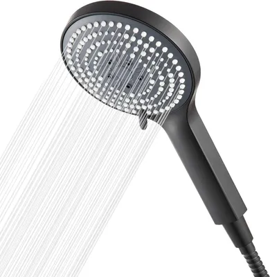 Obrázek produktu pro Sprchová hlavice s hadicí - Ruční sprcha - Úsporná sprcha - 6 druhů proudů - Průměr 130 mm - Matná černá barva