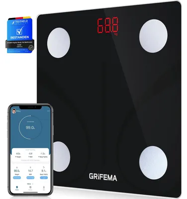 Immagine prodotto di Bilancia pesapersone digitale - Bluetooth - 150 kg - Vetro temperato - Nero