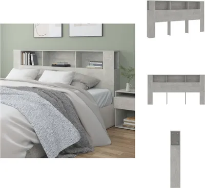 Produktbild von vidaXL Kopfteil mit Ablagen Betongrau 200x18,5x104,5 cm -  Kopf- & Fußenden