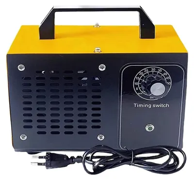 Obrázok produktu pre Generátor ozónu – čistič vzduchu – 60 g/h ozónu – 220–240V, 120W – prietok vzduchu 50 m³/h – prenosný, s európskou zástrčkou – pre domácnosť a odstraňovanie zápachov – žltá a čierna farba