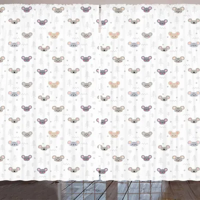 Produktbild von ARANDE Kindisch Gardine, Nette kleine Cartoon-Maus-Gesicht Figuren mit Abstrakte geometrische Kinder Mäuse, 280 x 225 cm, Pale Grau und Weiß