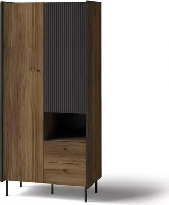Obrázok produktu pre Vysoká šatníková skriňa 89 cm ASHEBORO - orech / čierna