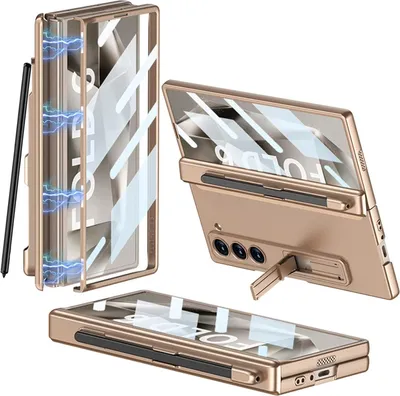Produktbild von Hülle für Samsung Galaxy Z Fold 6 mit Bildschirmschutz und Stiftschlitz Magnetische Scharnierschutz Ständer Schutzhülle Gold