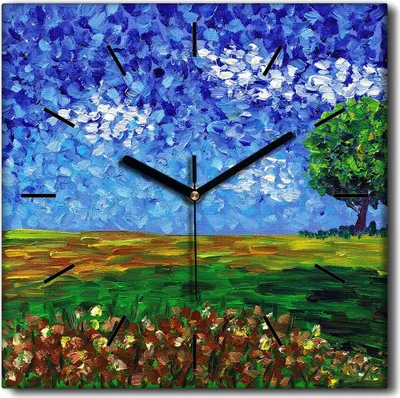 Produktbild von Coloray Uhr auf Leinwand 30x30 cm Wand Uhr Dekoration Wohnzimmer Segeltuch schwarze Hände -Landschaft Bäume Natur.