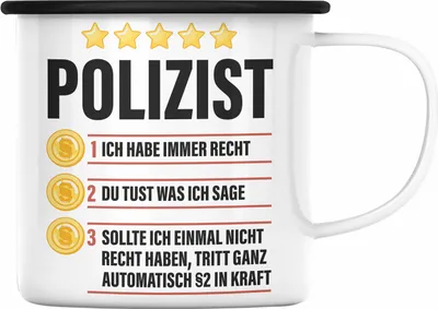 Produktbild von Trendation - Polizist Geschenk Emaille Tasse mit Spruch Geschenke Polizei Männer Lustig (Schwarz)