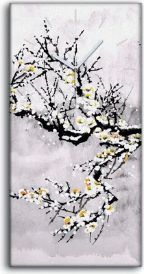 Produktbild von Küchenuhr Bürouhr Leinwand Uhr 30x60 Gemälde Winter Schnee Baum Zweige Blumen - weiße Hände