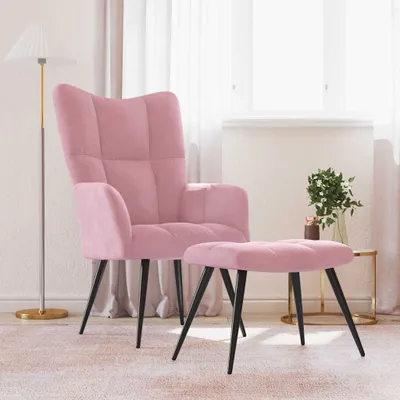 Produktbild von "2026 Promotion" Relaxsessel mit Hocker - Fernsehsesel - Rosa Samt - Couchsessel CC13905