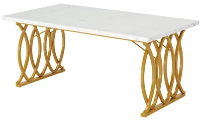 Obrázok produktu pre Moderný jedálenský stôl do kuchyne – obdĺžnikový stôl 160 x 80 cm – doska z umelého mramoru – pre 4–6 osôb – minimalistický dizajn – biela a zlatá