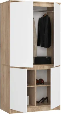 Obrázek produktu pro Skříň S90, 90 cm, šatní skříň se 4 dveřmi, 4 přihrádky, výška 180 cm, hloubka 51 cm, CLP