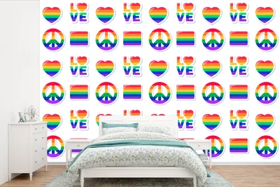Produktbild von MuchoWow® Fototapete für Wohnzimmer oder Schlafzimmer Wandtapete Vinyl Motivtapete Stolz - Regenbogen - Liebe - 330x220 cm - Fototapeten