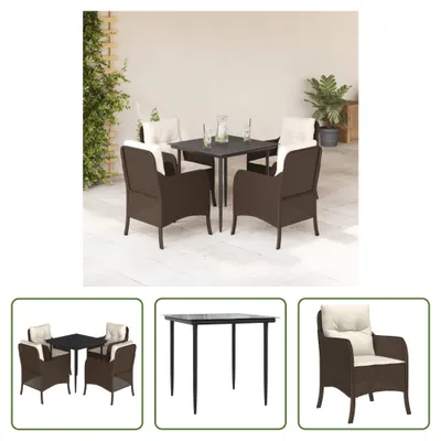 Produktbild von The Living Store 5-tlg. Garten-Essgruppe mit Kissen Braun Poly Rattan