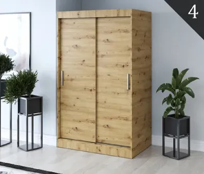 Produktbild von FurMeb24 Schiebetrenschrank GOLD -150x200cm 2-triger Kleiderschrank Ohne Spiegel, Schiebeschrank - (Artisan Eiche)