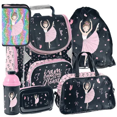 Produktbild von Schulranzen 6-tlg. Set für Mädchen & Jungen BALLERINA – Paso Ranzen, Mäppchen, Tasche, Flasche, Frühstückstasche