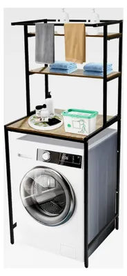 Produktbild von Waschmaschinenregal mit 3 Ablagen, Metall und Holzwerkstoff, 69 * 60 * 176,5 cm, Schwarz