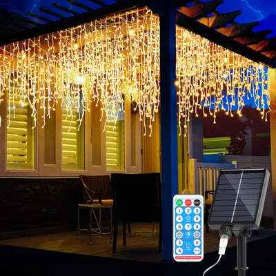 Zdjęcie produktu dla Łańcuch świetlny solarny LED Peviasot 5M, wodoodporny, efekt "śniegu", 200 diod LED, dekoracyjny, idealny do wnętrz i na zewnątrz, do ogrodu, ciepła barwa, z pilotem