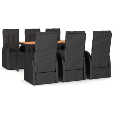 Produktbild von vidaXL 7-tlg. Garten-Essgruppe mit Kissen Schwarz Poly Rattan