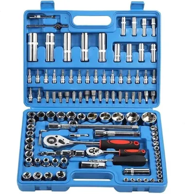 Imagen del producto de Kit de herramientas de 108 piezas: juego de llaves de trinquete y vasos de 1/4 y 1/2 pulgadas, maletín de herramientas, juego de herramientas manuales, herramientas de trinquete y maletín