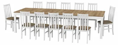 Produktbild von Furniture24 Ausziehbarer Tisch 160 - 300 Cm Wenus Mit 12 Stühlen - Weiß / Eiche Riviera