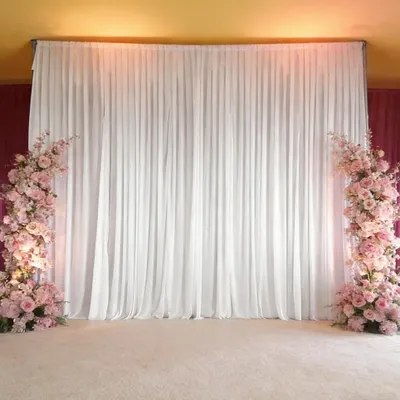 Image de FATIVO Rideau de mariage 6×3 m, fond décoratif en soie glacée, rideau pour mariage, fête, anniversaire, studio photo et fenêtre, blanc
