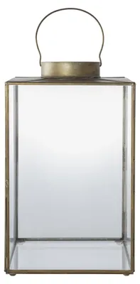 Image de Lanterna Mohali grande en verre et métal laiton anticato 24x42 cm