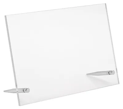 Produktbild von DIN A5 Quer Werbeaufsteller Acryl + Alu Silber glänzend, Tischaufsteller mit Aluminiumfüßen, Preisaufsteller Acrylglas