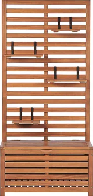 Produktbild von BELIANI Gartenbank Hellbraun Akazienholz 90 cm mit Stauraum und Wandpaneel Rustikaler Stil Terrasse Balkon Outdoor Möbel Garten Ausstattung